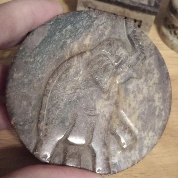 Set of Carved Stone Boxes with Elephant Design - Picture 3 of 7